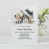 Invitation Black White Striped High Heel Shoes Birthday Party (Debout devant)