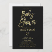 Invitation Black White Stripes Gold Chic Baby shower (Devant)