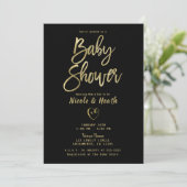 Invitation Black White Stripes Gold Chic Baby shower (Debout devant)
