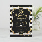 Invitation Black White Stripes Gold Photo 50e anniversaire (Debout devant)