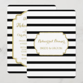 Invitation Black White Stripes Gold Rehearer Diner Party (Devant / Derrière)