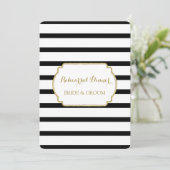 Invitation Black White Stripes Gold Rehearer Diner Party (Debout devant)