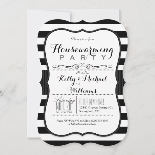 Invitation Black & White Stripes House Party (Devant)