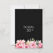 Invitation Black White Stripes Pink Peonies Anniversaire (Dos)