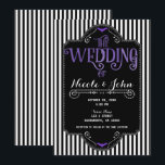 Invitation Black White Stripes Purple Gothic Bat Wedding<br><div class="desc">Customize for your event</div>