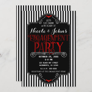 Invitation Black White Stripes Red Gothic Engagement