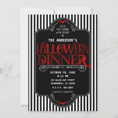 Invitation Black White Stripes Red Gothique Dîner d'Halloween (Devant)