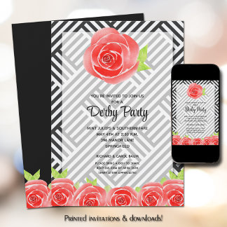 Invitation Black White Stripes Rose Derby Horse