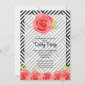 Invitation Black White Stripes Rose Derby Horse (Devant)