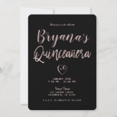Invitation Black & White Stripes Rose Gold 15 Quinceañera (Devant)