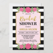 Invitation Black White Stripes Rose nuptiale douche Invitatio (Devant)