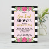 Invitation Black White Stripes Rose nuptiale douche Invitatio (Debout devant)
