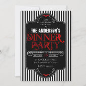 Invitation Black White Stripes Rouge Gothique Dîner (Devant)