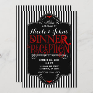 Invitation Black White Stripes Rouge Gothique Dîner Réception