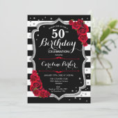 Invitation Black White Stripes Silver Red Photo 50e anniversa (Debout devant)