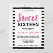Invitation Black & White Stripes Sweet 16 Anniversaire Invita (Devant)