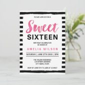 Invitation Black & White Stripes Sweet 16 Anniversaire Invita (Debout devant)