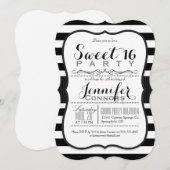 Invitation Black & White Stripes Sweet 16 Party (Devant / Derrière)