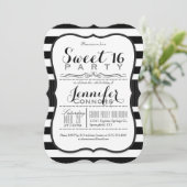 Invitation Black & White Stripes Sweet 16 Party (Debout devant)
