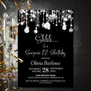 Invitation Black White Surprise 18e fête d'anniversaire