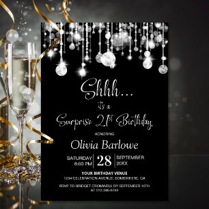 Invitation Black White Surprise 21e fête d'anniversaire