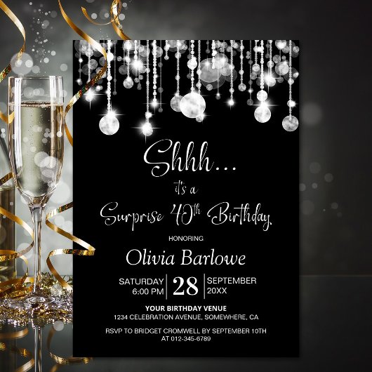 Invitation Black White Surprise 40e fête d'anniversaire