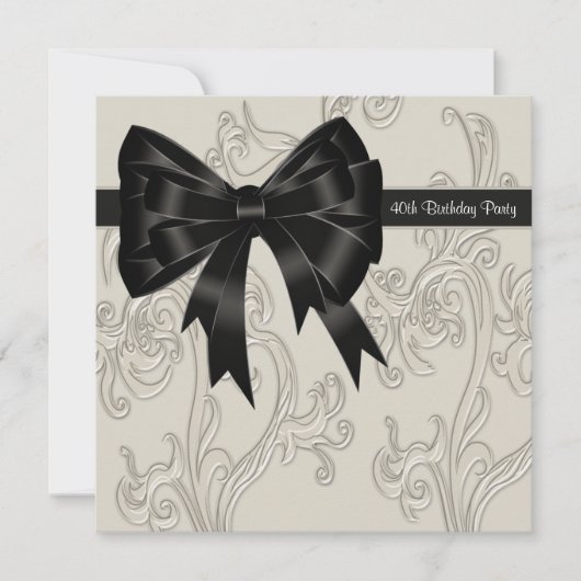 Invitation Black White Swirl 40ème anniversaire (Devant)