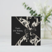 Invitation Black White Swirl 50ème anniversaire (Debout devant)