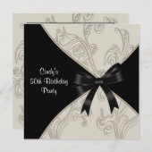 Invitation Black White Swirl Womans 50e fête d'anniversaire (Devant / Derrière)