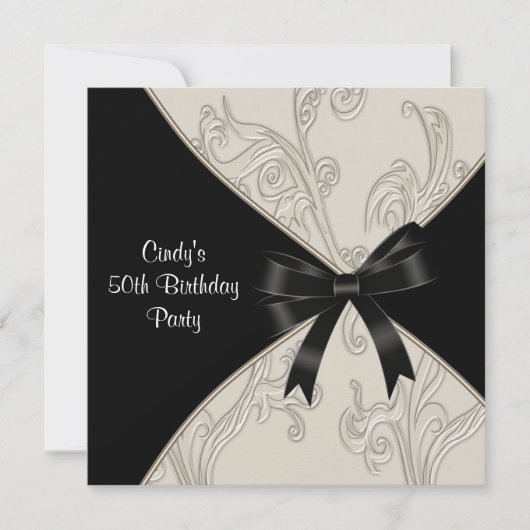 Invitation Black White Swirl Womans 50e fête d'anniversaire (Devant)