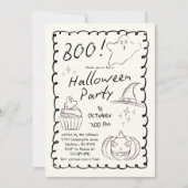 Invitation Black & White Tendance Main Tirée Halloween Party (Devant)