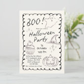 Invitation Black & White Tendance Main Tirée Halloween Party (Debout devant)