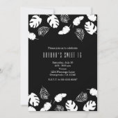 Invitation Black & White Tropical Feuilles Elegant Chic Party (Devant)