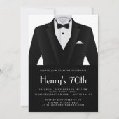 Invitation Black White Tuxedo Mens 70th Birthday Party (Devant)