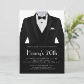 Invitation Black White Tuxedo Mens 70th Birthday Party (Debout devant)