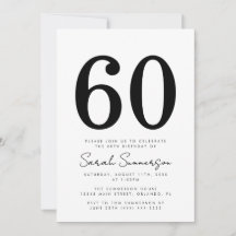 Black White Typography Sixty 60th Birthday Party