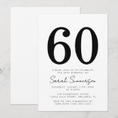 Invitation Black White Typography Sixty 60th Birthday Party (Devant / Derrière)