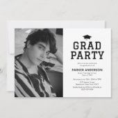 Invitation Black White Varsity Photo Party Graduation (Devant)