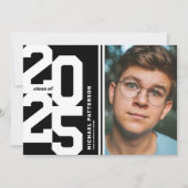 Invitation Black White Varsity Sport Photo Party Graduation (Devant)