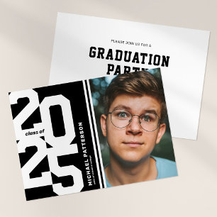 Invitation Black White Varsity Sport Photo Party Graduation