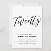 Invitation Black & White Vingt minimum 20e fête d'anniversair (Devant)