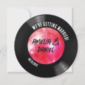 Invitation Black White Vinyl Record rose Disco Mariage (Devant)
