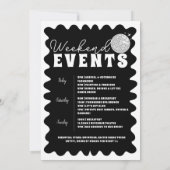 Invitation Black White Wavy Bachelorette Party Hen Itinéraire (Dos)