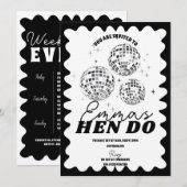 Invitation Black White Wavy Bachelorette Party Hen Itinéraire (Devant / Derrière)