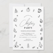 Invitation Black White Whimsical Scandinavian Christmas Party (Devant)