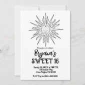 Invitation Black & White Whimsical Sun Celestial Sweet 16 (Devant)