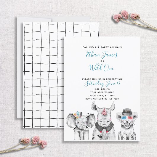 Invitation Black White Wild One Boy's First Birthday Party