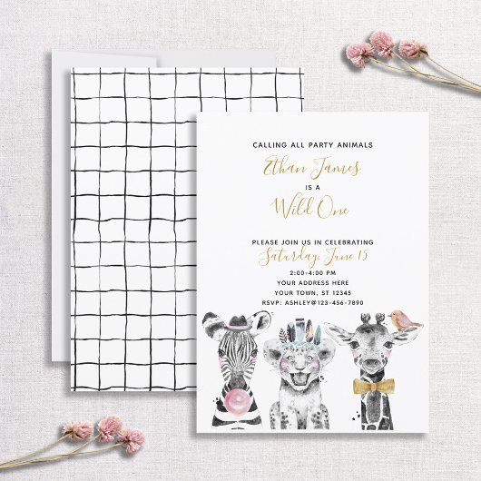 Invitation Black White Wild One Child's First Birthday Party