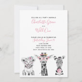 Invitation Black White Wild One Girl's First Birthday Party (Devant)