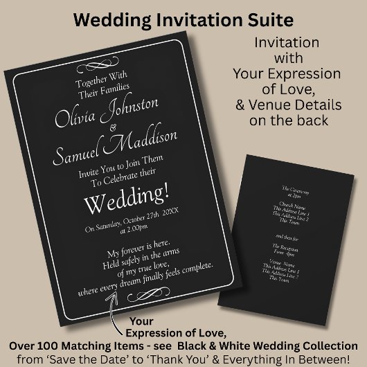 Invitation Black & White with Infinity Scroll Wedding Suite,